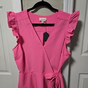 Merona Pink Ruffle Sleeve Wrap Dress